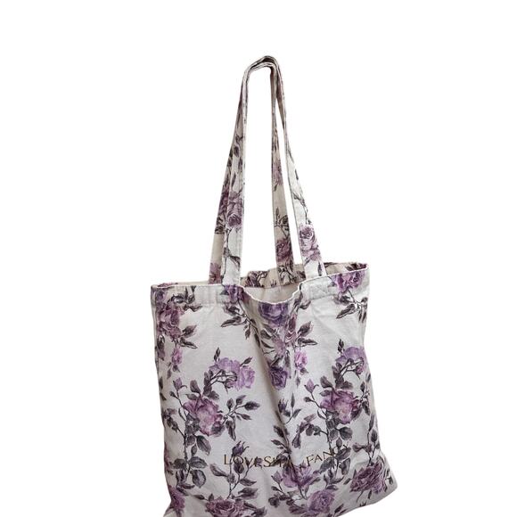 Loveshackfancy Floral Canvas Tote Bag Purple White - Picture 6 of 10